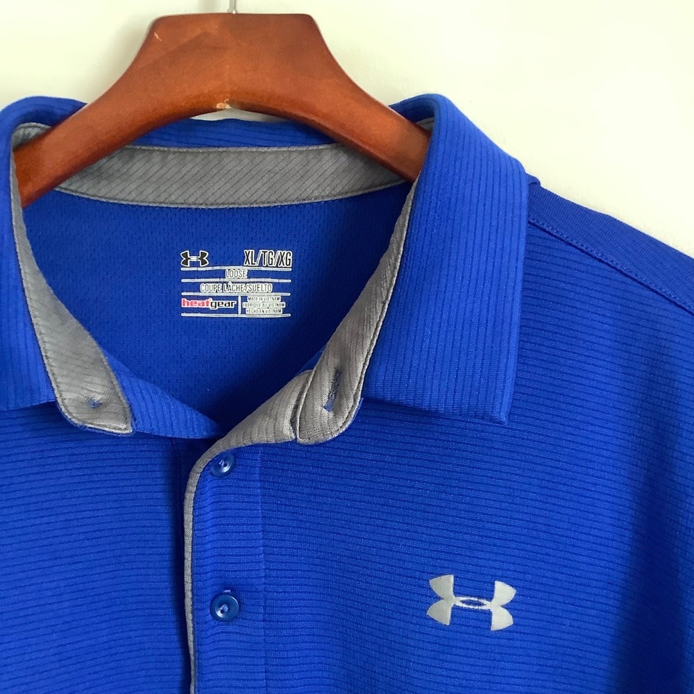 Under Armour HeatGear Mens XL Polo Shirt Royal Blue Short Sleeve Loose Fit Golf